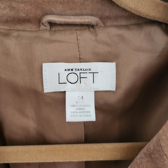 Ann Taylor Loft 100% Suede Leather Blazer Jacket Camel Tan Brown 14 - Picture 4 of 5
